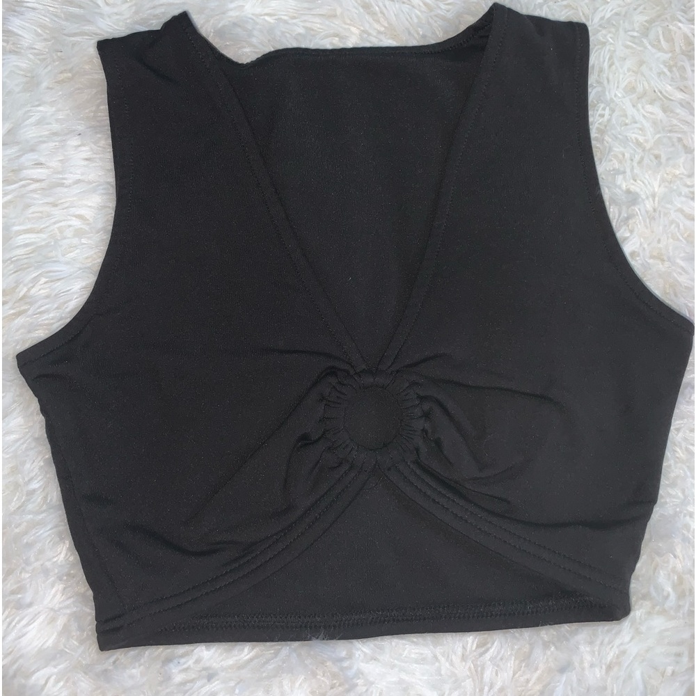 Sexy Crop Tops for Women Sleeveless Plunge Ring Cleavage Cropped Tank Top